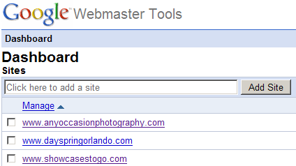 Webmaster Tools Dashboard