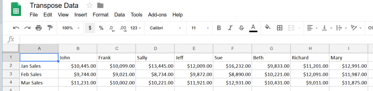 Transposing Data in Google Sheets - Access 2 Learn